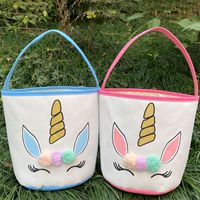 Wholesale 2021 Glitter Unicorn Easter Bucket Baskets with Plush Pom Pom Cartoon Handbag Party Candy Gifts Bag Purse Totes Bunny Buckets ColorE120904
