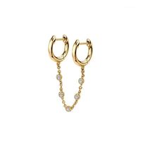 Wholesale Hoop Huggie Double Circle Long CZ Zircon Chain Cartilage Earrings For Women Gold Small Round Fashion Jewelry
