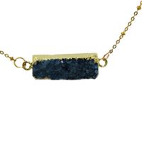 Wholesale Pendant Necklaces Blue Gold Bezel Rectangle Natural Jewelry Stone Druzy Necklace Loops Raw Crystal Quartz Geode Connector Girl1