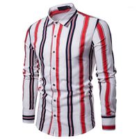 Wholesale Men s Dress Shirts Nice Spring Men Shirt Fashion Contrast Color Vertical Stripe Design Lapel Long Sleeve Casual Clothing1