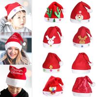 Wholesale 12 Styles Fast Shipping new Christmas Ornament Adult Red Common Christmas Hat Santa Child Cartoon Glowing Hat