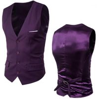 Wholesale Men s Vests Spring Autumn Fit For Men Fashion Single Buttons Men s Purple Business Casual Slim Solid Color Male Suit S XL1