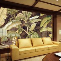 Wholesale Custom Photo Wallpapers D Hand Painted Canvas Oil Painting Tropical Plants Green Leaf Living Room Bedroom Home Decor Wall Mural1