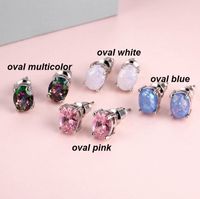 Wholesale Best Selling High Quality Low Price Ladies Opel Earrings Oval Opal Earrings with Diamond Stud Earrings Fashion Accessories