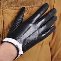 Wholesale Fashion Women Sheepskin Gloves Autumn Winter Black White Wrist Bow knot Genuine Leather Elegant Lady Driving Glove