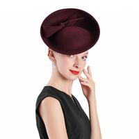 Wholesale Stingy Brim Hats Fascinator Hat Royal Red Weddings Wool With Bow Crimping Women Fedoras Party Prom Hat1