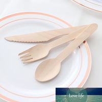 Wholesale 10pcs pack Bamboo Wooden Cutlery Biodegradable Knives Forks Spoons Disposable Dinnerware Set Kitchen Dining Bar Tableware