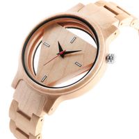 Wholesale Wristwatches Wood Watches Men Creative Hollow Triangle Simple Bamboo Wooden Wrist Round Dial Watch Quartz Analog Clock Gift Reloj Para Hombr