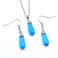 Wholesale Teardrop Gemstone Pendant Necklace and Earrings Natural Crystal Cat Eye Stone Necklaces Jewelry Set for Women