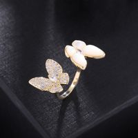 Wholesale New style Korean brand luxury micro inlaid zircon butterfly open ring jewelry temperament women high end shiny zircon k gold plated ring