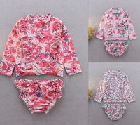 Wholesale Baby Girl Swimwear Set Pieces UV Sun Protect Flower Printed Shirt Brief Swim Bathing Suit Colors