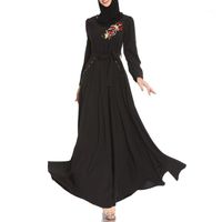 Wholesale Women s Swimwear Lady Muslim Women Black Embroidery Loose Long Sleeve Round Neck Festival Dress Hijab Evening Fake Pieces Islamic Clothes1