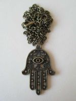 Wholesale Luxury Designer Evil Eye Hamsa Hand Necklace Pendant Vintage Bronze Statement Chain Women Jewelry Gift Bijoux Accessories