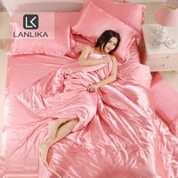 Wholesale Lanlika Luxury Light Pink Satin Silk Bedding Set Soft Duvet Cover Adult Decor Bed Linen Bedspread Home Textiles Queen King Size