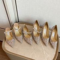 Wholesale Best selling cm cm high heels leather pointed pearl diamond high heels flat shoes leather wedding party shoes size
