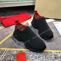 Wholesale Fashion Red Bottom Men Women Casual Spikes Rivets Rhinestone Shoes Dress Party Walking Shoes Sock Stud Slip On Sneakers Chaussures De Sport With Box