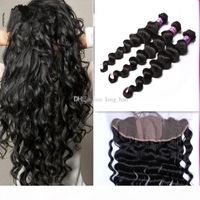 Wholesale 9A Loose Wave Human Hair Bundles With Lace Frontal Closure Free Part Silk Base Ear To Ear Lace Frontals With Bundles
