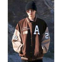 Wholesale Men s Retro Baseball et Brown Bomber et puzzle PU leather sv embroidered veet thick casual street cloth