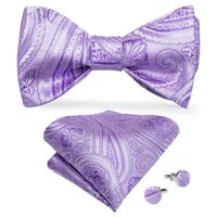 Wholesale Bow Ties Light Purple Paisley Mens Classic Silk Bowtie Necktie For Men Wedding Party Adjustable Tie Hanky Cufflink Set DiBanGu LH
