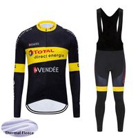 Wholesale High Quality CUBE Direct Energie team Men Winter Cycling Thermal Fleece Long Sleeve Jersey Bib Pants Kits racing bike sportswear Y20111604