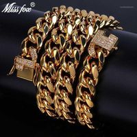 Wholesale HIP Hop JEWELRY Buckle mm Iced Out K Gold Plated Cubic Zirconia Miami Cuban Link Chain Men Inches