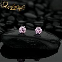 Wholesale Realytrust Ct Round Pink High Carbon Diamond Stud Earrings for Women Solid Sterling Silver Arrows Heart Wedding Earrings