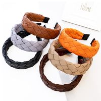Wholesale 2021 Fashion Women Candy Color Hair Accessories Artificial Leather Weaving Hairband Female Casual Hair Hoop Headband