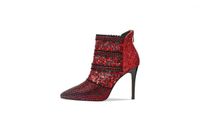 Wholesale Boots Diamond Crystal Hollow Mesh Pumps Pointed Toe Thin Heels Women Shoes Wedding Party Red Slivery Shining Elegant Zip Boots1