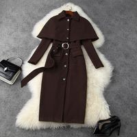 Wholesale European and American women s wear winter new style cloak Fashionable long sleeved lapel one breasted dress two piece