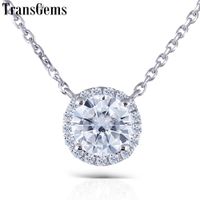 Wholesale Transgems Solid k White Gold ct Fgh mm Moissanite Diamond Halo Pendant Necklace For Women Inch Chain Y19061203