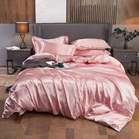 Wholesale Bedding Sets Papa Mima Light Pink Solid Satin Linens Flat Sheet Fitted Duvet Cover Artificial Silk Set Twin Double Size