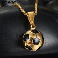 Wholesale Pendant Necklaces ICAM Trendy Football Link Chain Soccer Charm Necklace Gold Color Sport Ball Jewelry Men Boy Children
