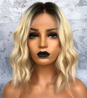 Wholesale Golden Blonde Ombre Human Hair Bob Wigs Short Wavy Lace Front Wig Wob Virgin Brazilian Hair Full Lace Wig Two Tone B