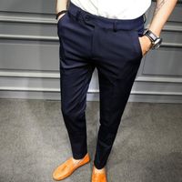Wholesale Men s Pants Solid Men Business Trousers Suit Pantaloni Uomo Casual Black Navy Office Slim Fit