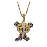 Wholesale 18K Yellow Gold Multi Color Iced Takashi Murakami Panda Pendant Necklace Micro Paved Zircon Mens Hip Hop Jewelry Sqw6V