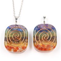 Wholesale 10 Copper Spiral Pendant Square Rhombus Rainbow Stone and Resin Orgonite Necklace Healing Chakra Jewelry