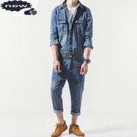 Wholesale Men s Jeans Japan Style Vintage Casual Denim Overalls Men Spring Autumn Slim Jean Jacket And Pants Piece Set Detachable Harajuku Jumpsuit