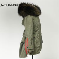 Wholesale New Autumn Winter Coats Women Jackets Long Real Large Raccoon Fur Collar Thick Fur Liner Ladies Outwear Army Green Black