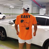 Wholesale summer Fashion Workout Loose Fit Gyms Short Sleeve Mens Short Sleeve T shirt Muscle Gyms Fitness Clothing Bodybuilding Tops