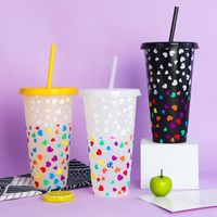 Wholesale 24oz Creativity Love Color Changing Mugs Water Cup Single Layer Plastic Straw Cups christmas gift sea shipping RRA11809