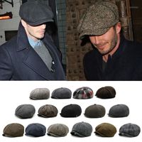 Wholesale Beanie Skull Caps Peaky Blinders Hat Sboy Flat Cap Classic Herringbone Tweed Wool Baker Boy Gatsby Vintage Panel Hat1