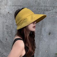Wholesale Designer Sun Hat Summer Women Visor Hats With Shield Folded Wide Brim Big Beach caps Uv Protection Ladies Yellow Outdoor Adjustable