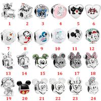 Wholesale High Quality silver Fixed Buckle Full Drill cartoon Mouse Minn Beaded DIY Beads Clear CZ Fit Original Pandora Bracelet necklace Jewelry making