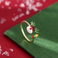 Wholesale Glue Dripping Christmas Elk Ring Female Luxury Ring Niche Design Chic Opening Ring Adjustable