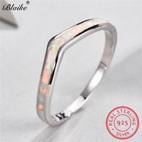 Wholesale Blaike Real Sterling Silver Wave Rings For Women Minimalist White Fire Opal Ring Dainty Wedding Bands Thin Ring Fine Jewelry