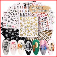 Wholesale Multi Styles D Nail Art Sticker Hollow Decals Mixed Flower Dragon Tips Designs Nail Letter Adhesive Paper sheet set