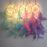 Wholesale LED Light Dream Catcher Two Rings Feather Dreamcatcher Wind Chime Decorative Wall Hanging Multicolor Hot Sale ms J2