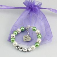Wholesale Beaded Strands Name Personalised Girl Baby Birthday Christmas Gift Charm Bracelet With Bag green