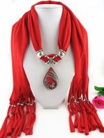 Wholesale Pendant Necklaces Fashion For Women Soft Shawl Stole Wrap Silk Polyester Scarves Resin Bead Charm Long Pendants F0381