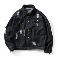 Wholesale Men s Jackets Ripped Jean Jacket Mens Street Wear Patches Men Denim Hip Hop Erkek Mont Patchwork Punk Rock Coat Big Size J010